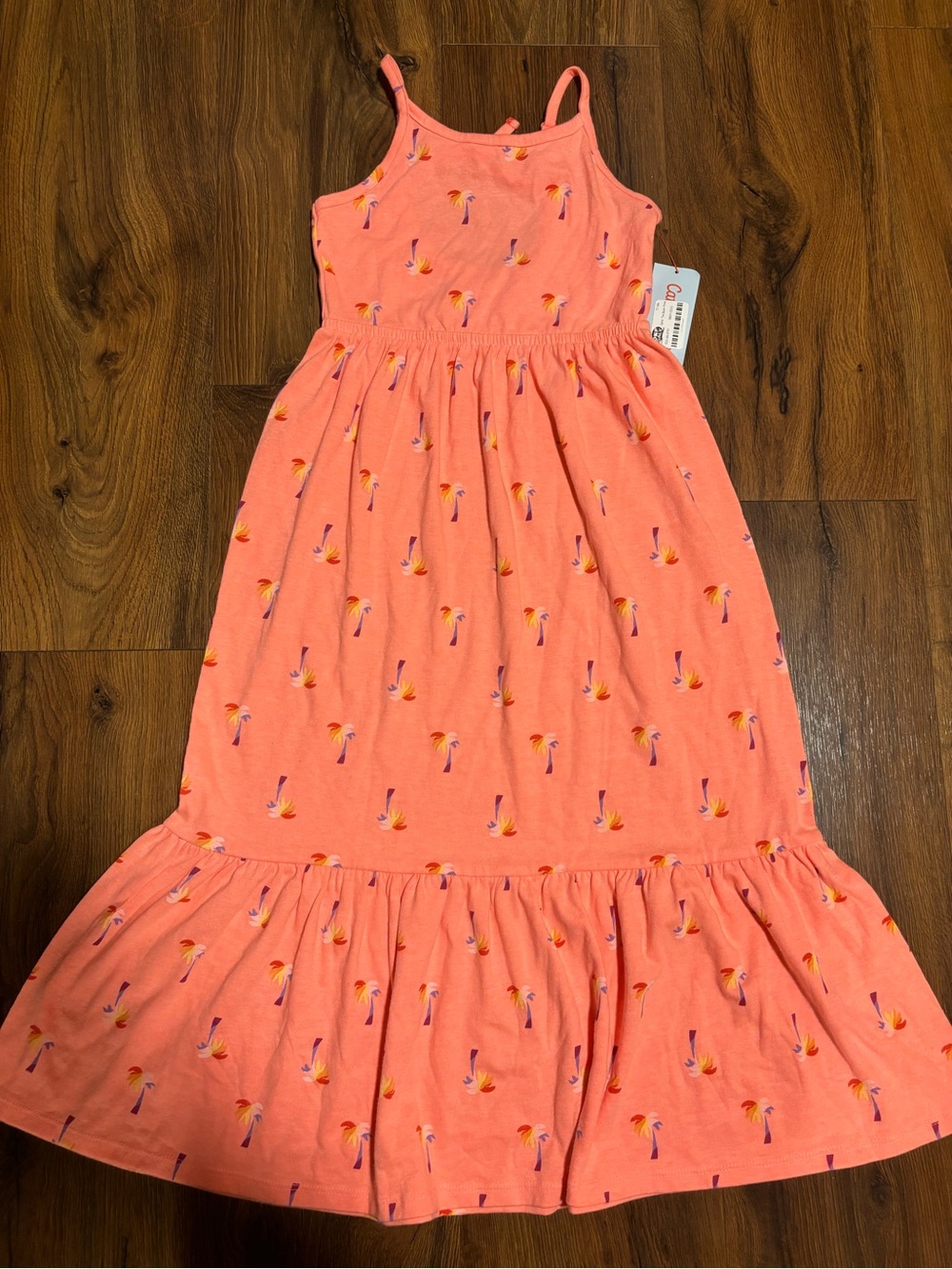 Cat & Jack Girls’ Tie Back Printed Sleeveless Maxi Dress - Neon Peach Palm S
